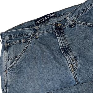 Nautica Blue Denim Loose Fit Carpenter Vintage Jeans Men's Size 34/30